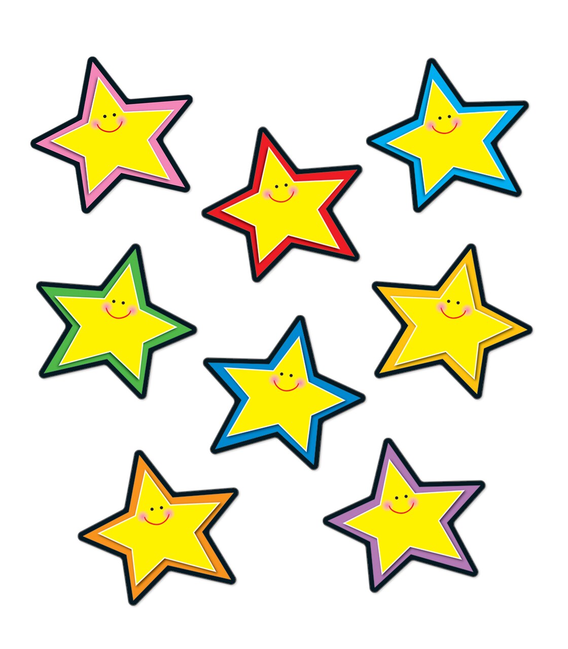 Carson Dellosa 36-Piece Colorful Star Cutouts, Smiley Face Bulletin Board Decorations for Name Tags, Cubbies, Locker Decorations, Posterboard, and Classroom Decor